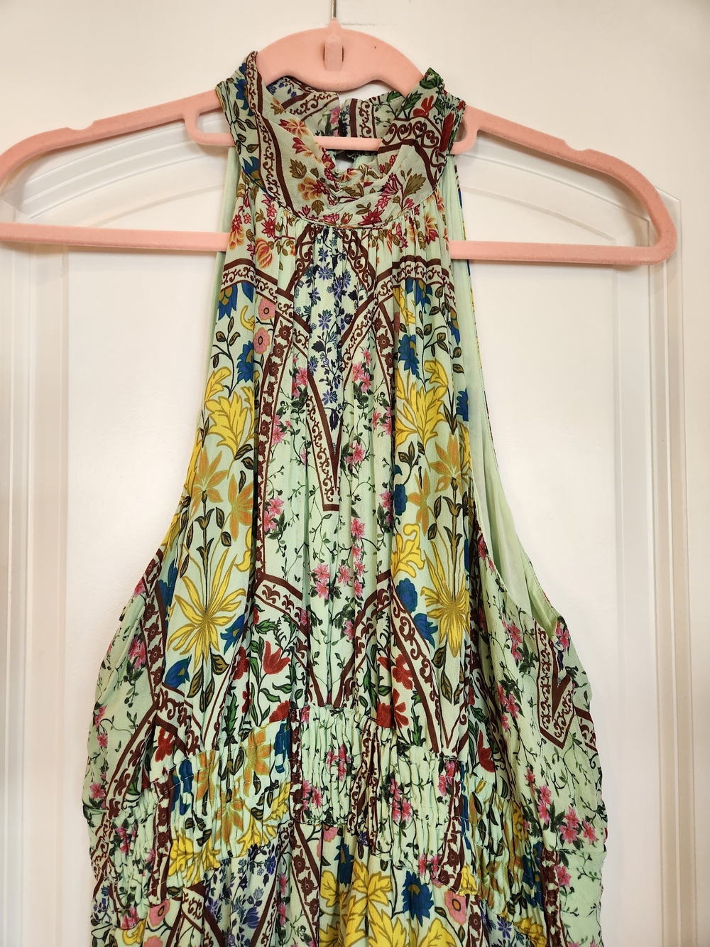 Anthropologie The Somerset Maxi Dress Halter Edition Green Motif Size XL Lined - Picture 4 of 15